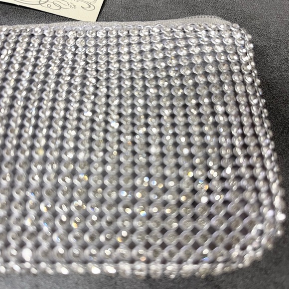 Silver Rhinestone Key Chain Zipper Card/Coin Pouch - Picture 2 of 4
